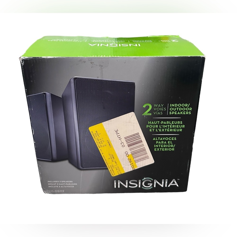 Insignia NS-OS112 2-Way Bookshelf Speakers Indoor Outdoor Black NEW